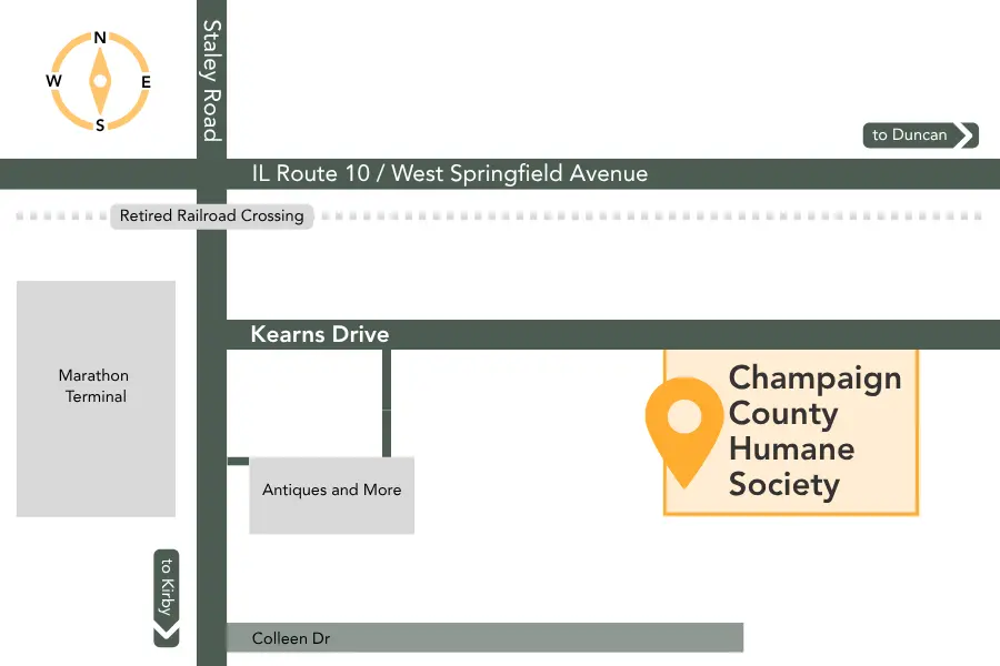 Graphic of CCHS location on Kearns Drive in Champaign. Click through to Google Maps.